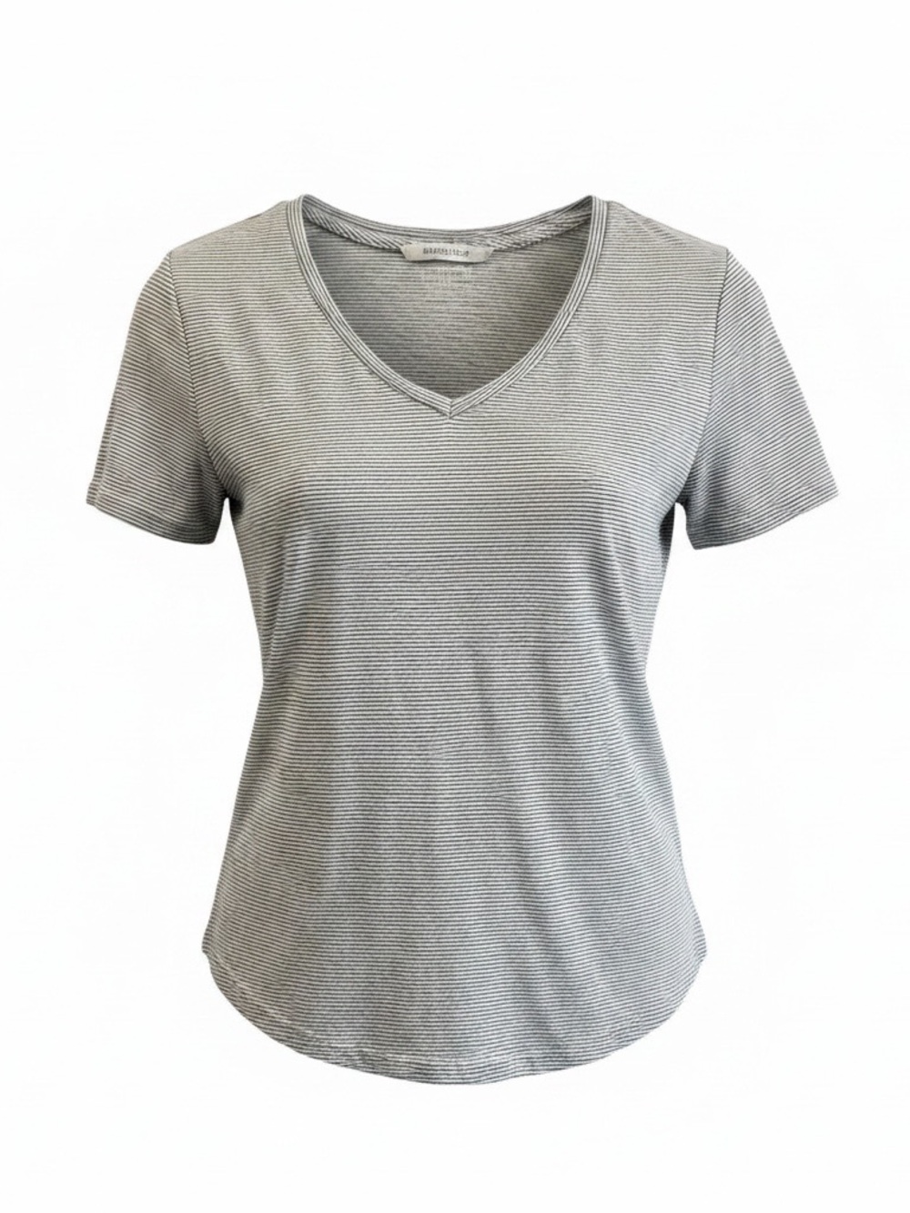 Women's Black/White Striped V-Neck Tee